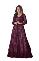 Wine Straight Suit for Women | Georgette & Santoon Straight Suit | Semi-Stitched Gown