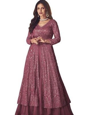 Pink Straight Suit for Women | Georgette & Santoon Straight Suit | Semi-Stitched Gown