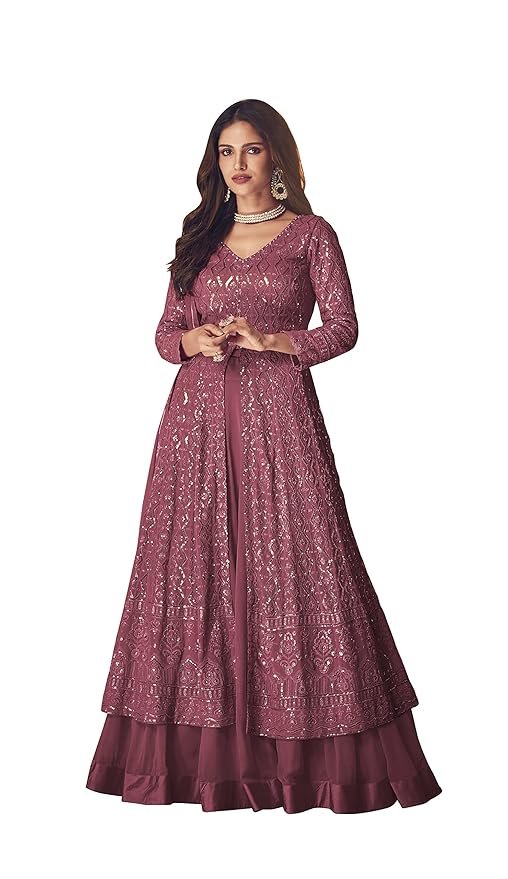 Pink Straight Suit for Women | Georgette & Santoon Straight Suit | Semi-Stitched Gown