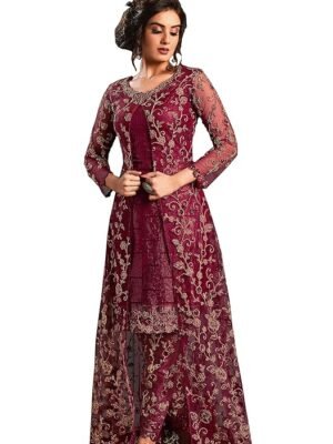 Women's Wine Anarkali Long Gown