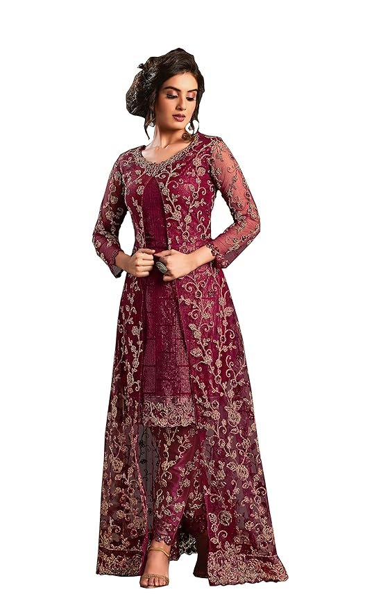 Women's Wine Anarkali Long Gown