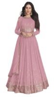 Pink Georgette Embroidered Semi-Stitched Gown for Women