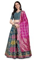 Women's Teal Blue Jacquard Semi-Stitched Lehenga Choli