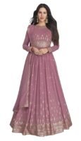 Lavender Georgette Embroidered Semi-Stitched Gown for Women