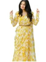 Women's Yellow Georgette Anarkali Gown with Dupatta Set | Festive | Traditional | Wedding Gold