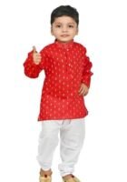 Kids Red Traditional Kurta Pajama Suit Festival & Wedding Outfit