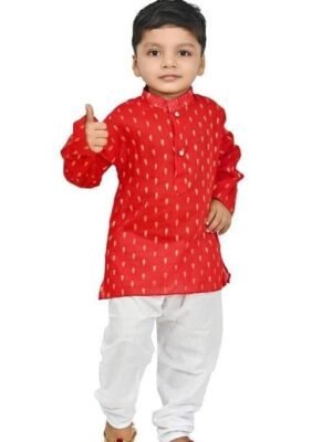 Kids Red Traditional Kurta Pajama Suit Festival & Wedding Outfit