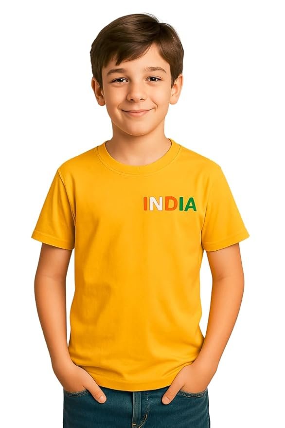 Boys Yellow Polycotton Half Sleeve Round Neck T-Shirt, Summer Casual Wear, Solid Tee for Kids