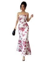 Women's Strapless Floral Maxi Dress | Elegant Slim Fit Bodycon Gown