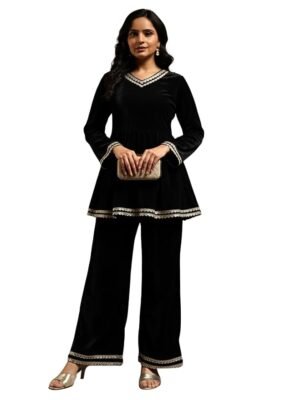 Black Velvet Kurti Set for Woman | Short Kurti for Women Latest | Co ord Set Stylish Party Suit