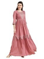 Women's Chinon Chiffon Traditional Ethnic Long Western - Solid