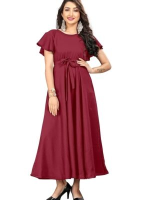 Red Stylish Women's Solid Crepe Maxi Gown Dress | Long Western Dress, Casual, Evening, and Brunch Outfit