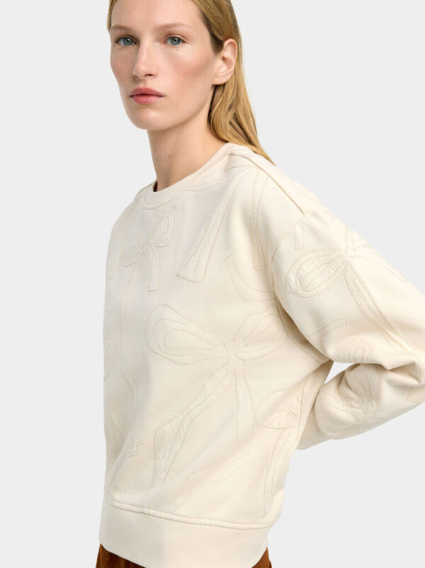 Embroidered Bow Cotton Sweatshirt – White