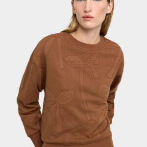 Embroidered Bow Cotton Sweatshirt – Brown
