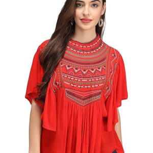 IB STYLES Women's Rayon Embroidered Regular Fit Tops Short Kurti