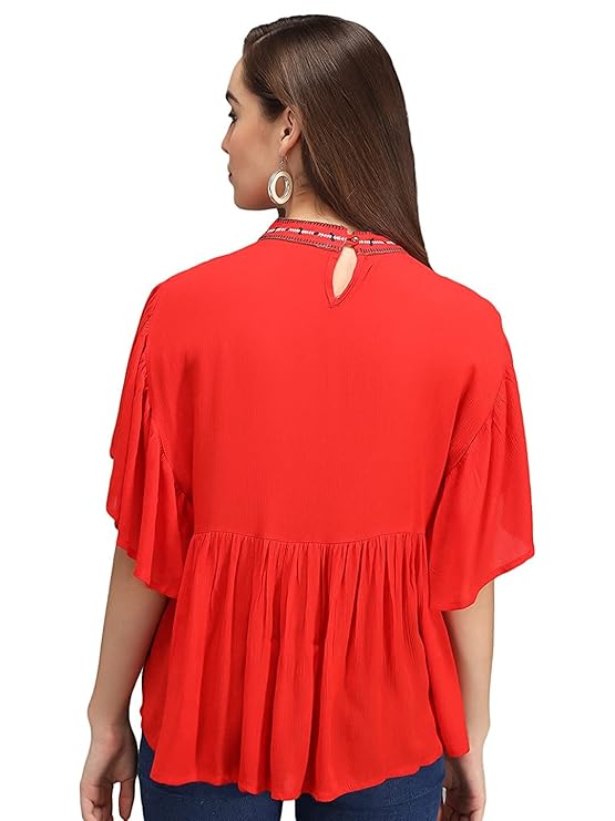IB STYLES Women's Rayon Embroidered Regular Fit Tops Short Kurti