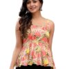 feranoid Women Cotton Printed Sleeveless Strap Peplum Top