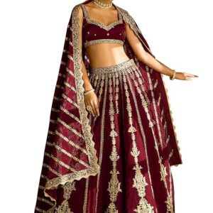 TRENDMALLS Women Art Silk Semi Stitched Embroidery With Golden Sequin Work Lehenga Choli With Dupatt