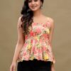 feranoid Women Cotton Printed Sleeveless Strap Peplum Top