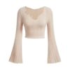 Latest V-Neck Notched Flared Sleeve Top for Women | Stylish Polyester Long Sleeve Blouse for Casual