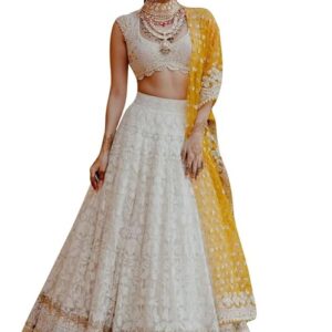 TRENDMALLS Women's Satin Embroidery Sequence Work Lehenga Choli Set with Dupatta For Women SemiS