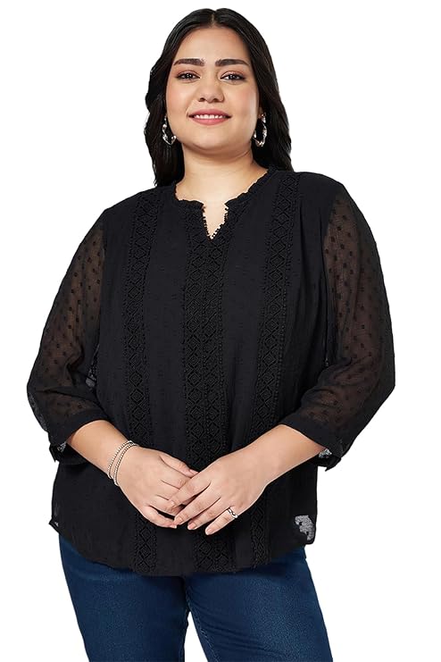 Honey Curvytude by Pantaloons Women's Dobby Regular Fit Top