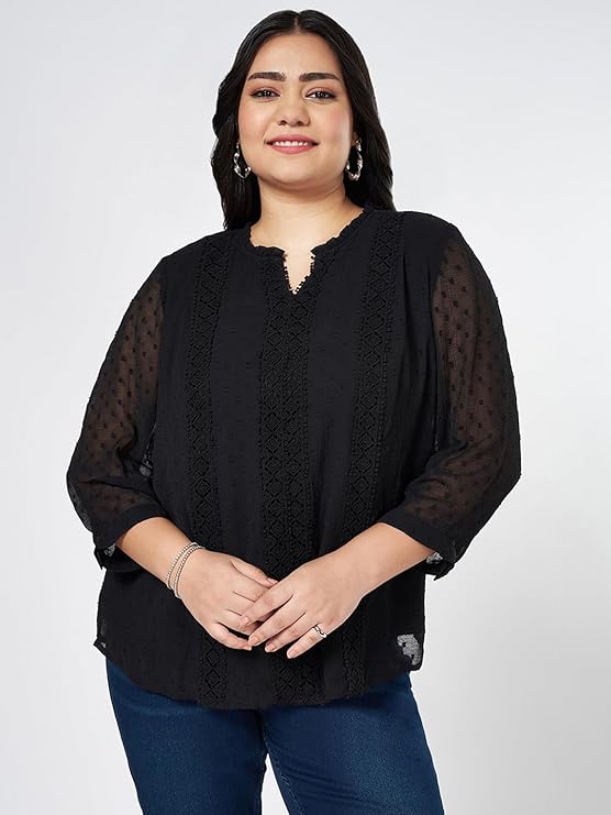 Honey Curvytude by Pantaloons Women's Dobby Regular Fit Top