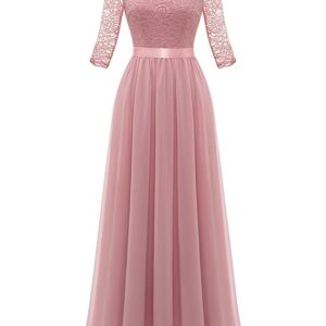 Women's Elegant Formal 3/4 Sleeve Bridesmaid Vintage Cocktail Party Maxi Dress, Long-blush(3/4 Sleeve), Medium