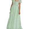 Women's V Neck Short Sleeve Floral Lace Wedding Dress Bridesmaid Cocktail Party Maxi Dress (Mint)