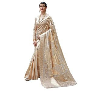 Women's Cotton Silk Botanical Woven Design Saree With Unstitched Blouse Piece