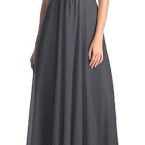Women's A-Line Pleated Cold-Shoulder Chiffon Long Bridesmaid Dress