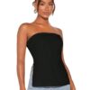 Split Strapless Hem Tube Top with Side Slit Crop Top for Women's & Girl's