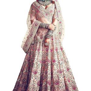 Women's Silk Semi stitched Lehenga Choli (7035-Wedding-Bridal-Latest-Lehenga-Choli_Peach_Free Si
