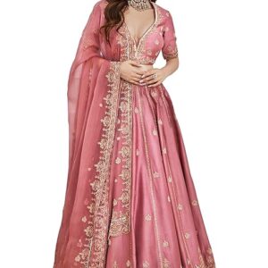 Women's Satin Embroidery Sequence Work Lehenga Choli Set with Dupatta For Women SemiStitch | Sty
