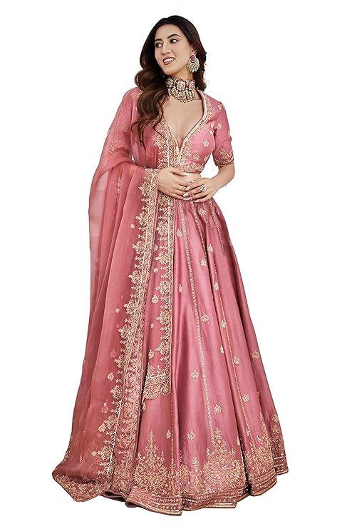 Women's Satin Embroidery Sequence Work Lehenga Choli Set with Dupatta For Women SemiStitch | Sty