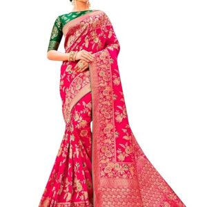 Monjolika Fashion Women's Banarasi Silk Blend Woven Zari With Tussles Saree and Jacquard Woven B