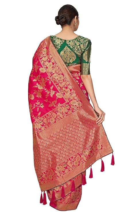 Monjolika Fashion Women's Banarasi Silk Blend Woven Zari With Tussles Saree and Jacquard Woven B