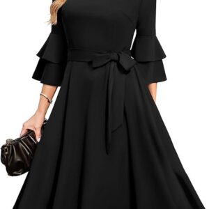 Women's Plus Size 3/4th Bell Sleeves Bridesmaid Dresses （Black）