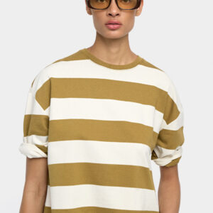 100% Cotton Striped 3/4 Sleeve T-Shirt – Camel