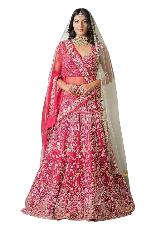 Women's Satin Embroidery Sequence Work Lehenga Choli Set with Dupatta For Women SemiStitch | Sty