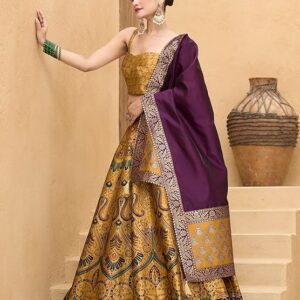 PURVAJA Women's Kanjiwaram Semi-Stitched Lehenga choli