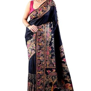 Women's Kanjivaram Pure Soft Silk Saree With Blouse Piece (Black)