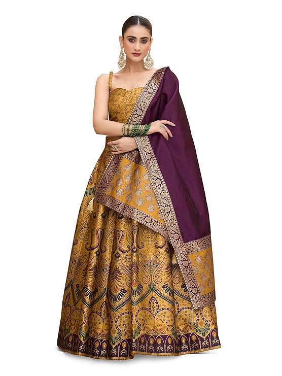 PURVAJA Women's Kanjiwaram Semi-Stitched Lehenga choli