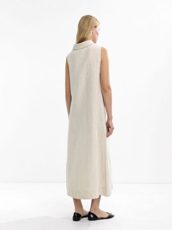 100% Linen Midi Dress – Beige