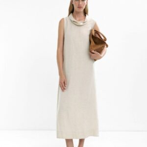 100% Linen Midi Dress – Beige