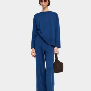Pyjama-Style Pants with Front Pockets – Blue