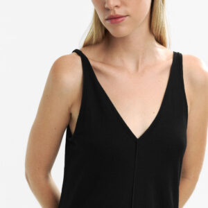 Black Fluid V-Neck Strap Midi Dress