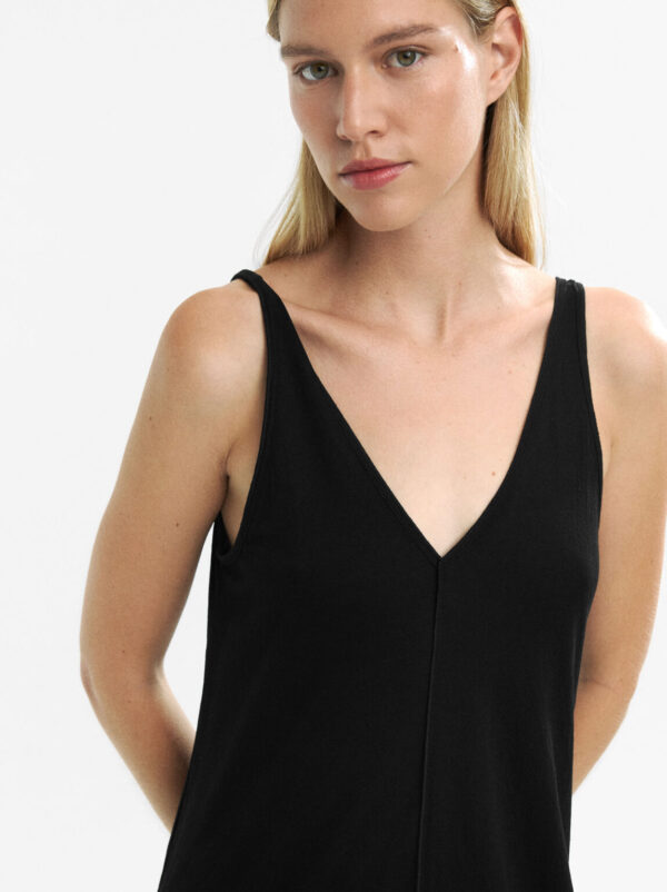 Black Fluid V-Neck Strap Midi Dress