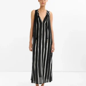 Striped Sleeveless V-Neck Maxi Dress