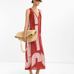 Printed Shell-Detail V-Neck Maxi Dress